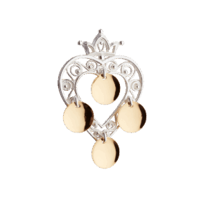 Sølje, hjarte med krune og lauv, kvit/forgylt