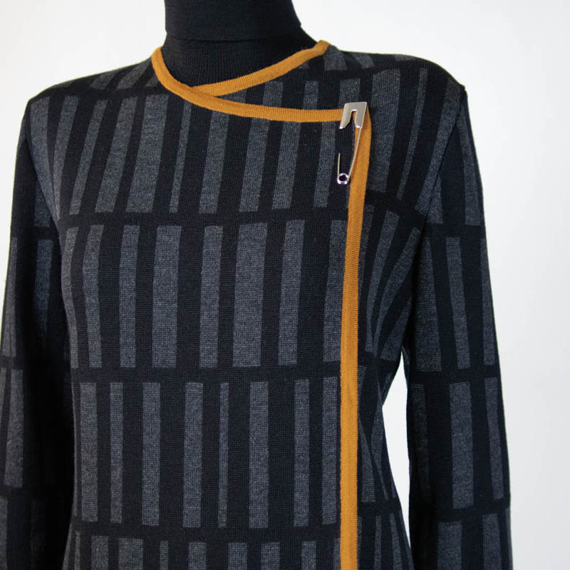 Lang jakke sort/grå med kant i oker - Bilde 2