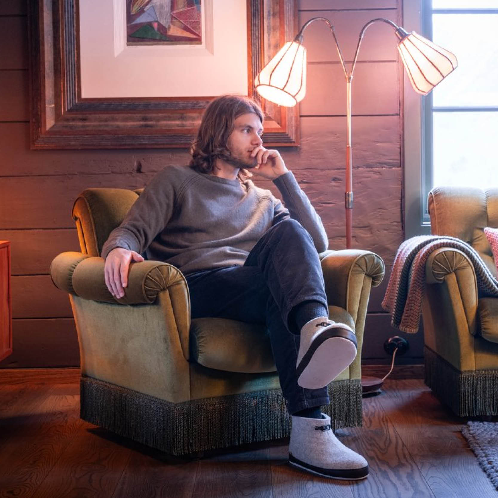 Grå tøfler i filt herre- den orginale Haustøffelen - Bilde 4