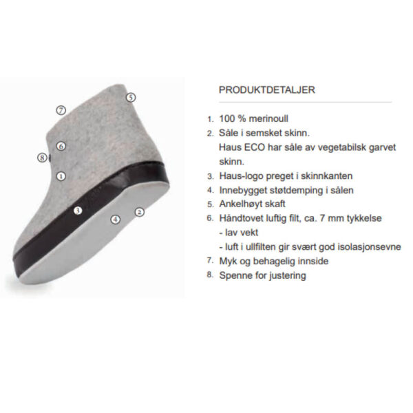 Grå tøfler i filt herre- den orginale Haustøffelen