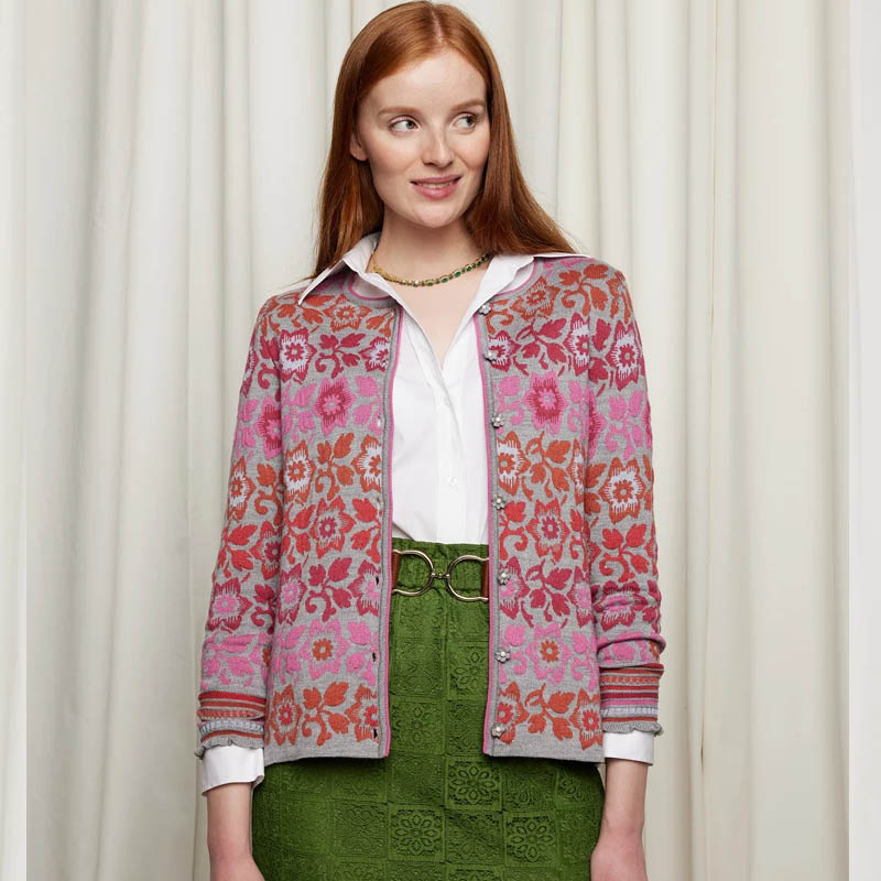 Mellomlang jakke, ull/silke, grå - Bilde 1