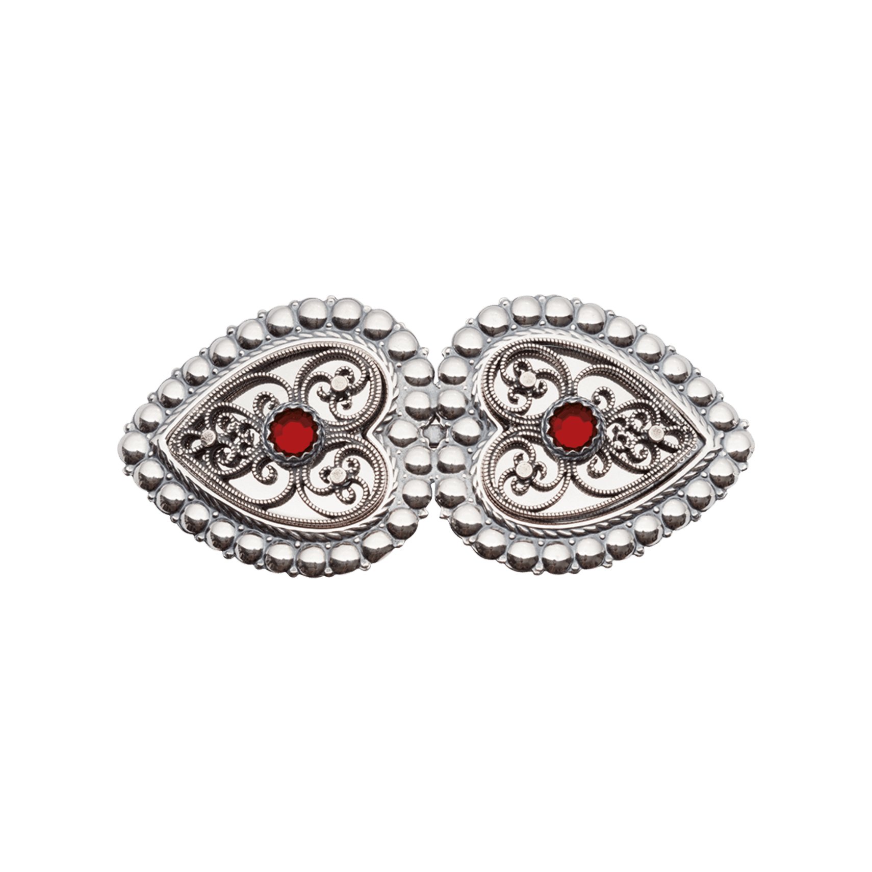 Hårspenne med perlekant og raud stein, oksidert - Bilde 1