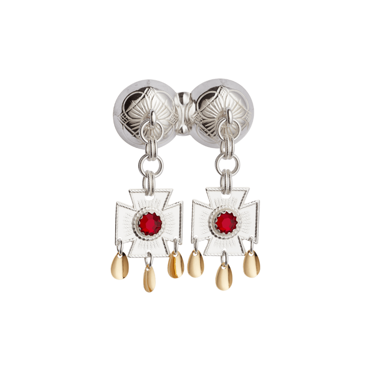 Halssølje med raud stein, kvit/forgylt - Bilde 1