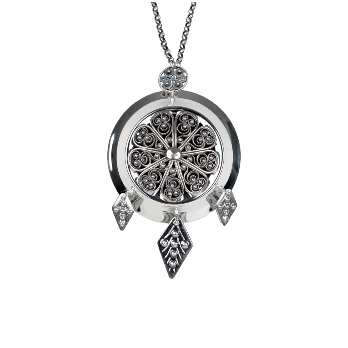 Offerdåse Nordmøre med 70 cm kjede og glatt kant, oksidert - Bilde 1