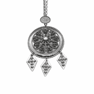 Offerdåse Oppdal med nål og 70 cm ertekjede, oksidert