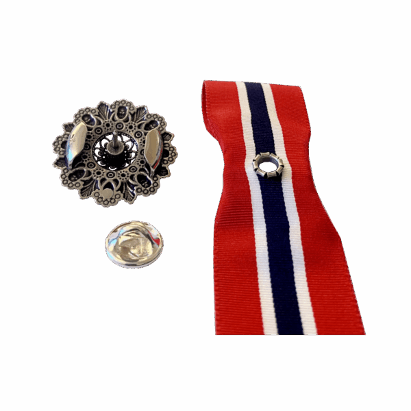 17.mai-sløyfepin 2i1, kvit/forgylt