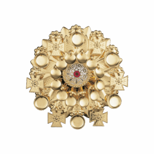 Sølje med raud stein, forgylt