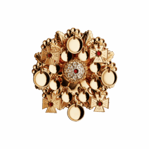 Sølje med raud stein, forgylt