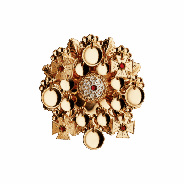 Sølje med raud stein, forgylt