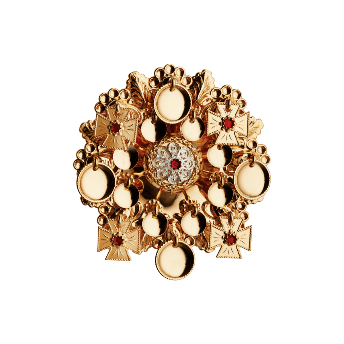 Sølje med raud stein, forgylt - Bilde 1