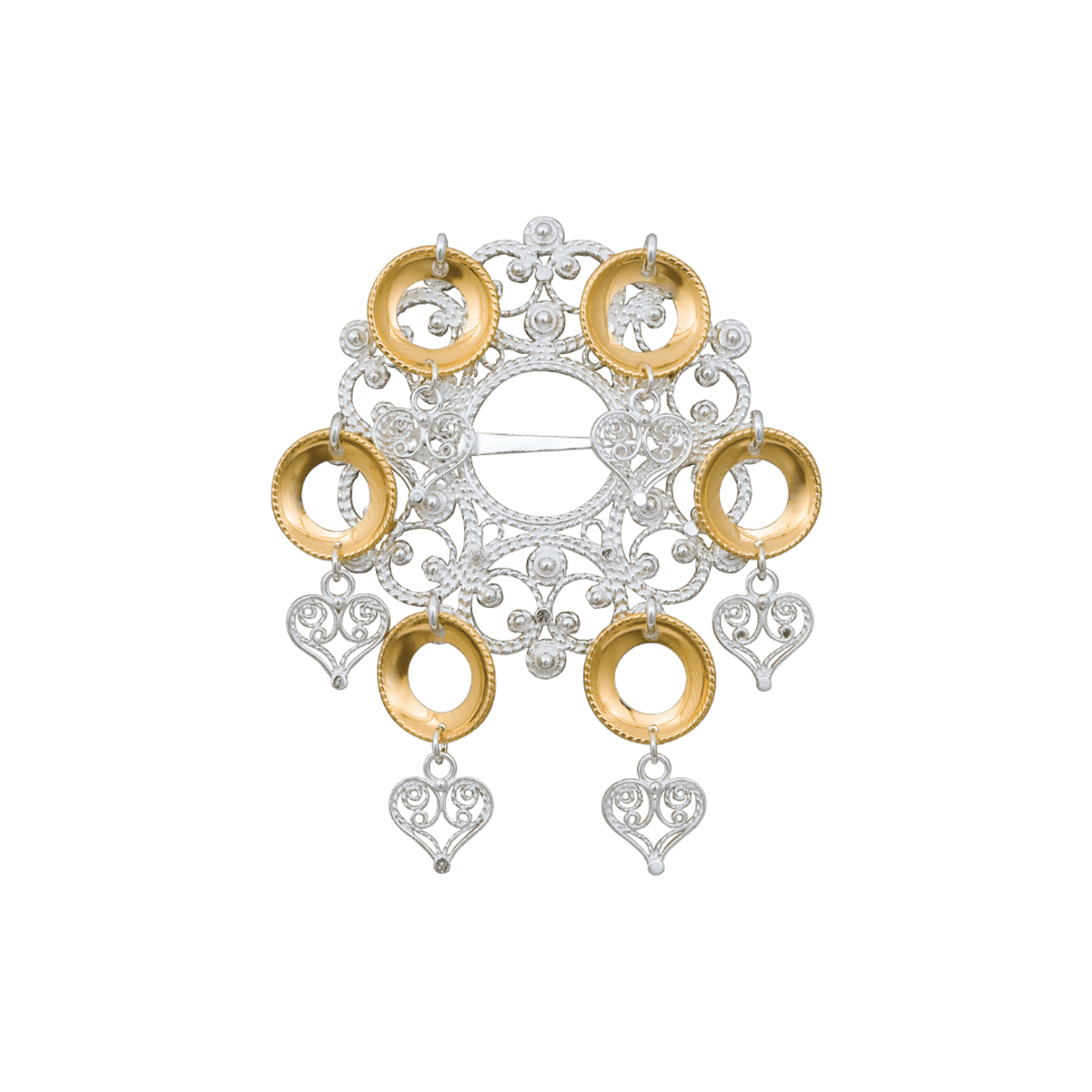 Sølje med ringlauv og hjartefiligran, kvit/forgylt - Bilde 1