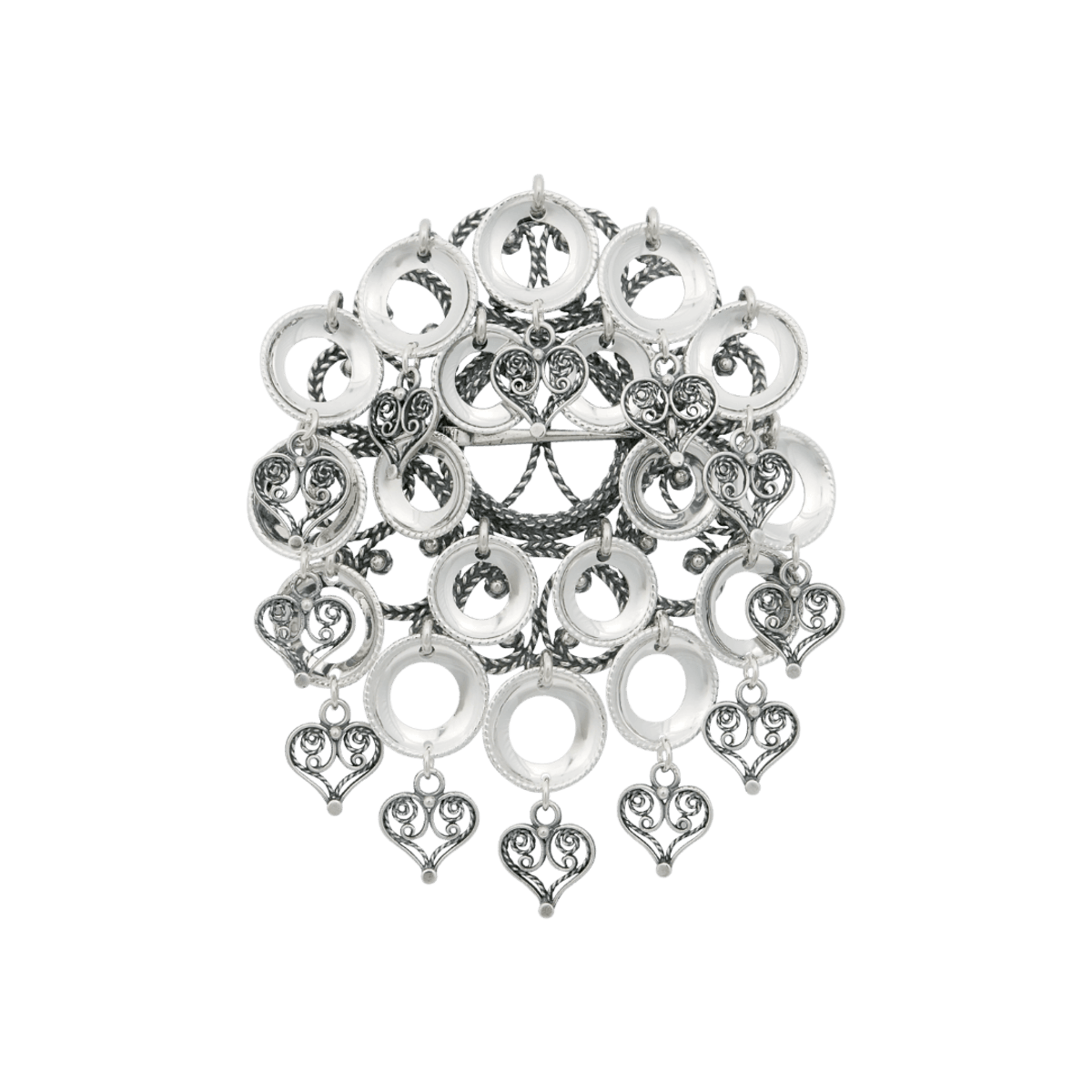 Sølje Hallingdal med ringlauv og hjartefiligran, oksidert - Bilde 1