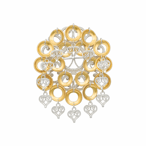 Sølje med ringlauv og hjartefiligran, kvit/forgylt