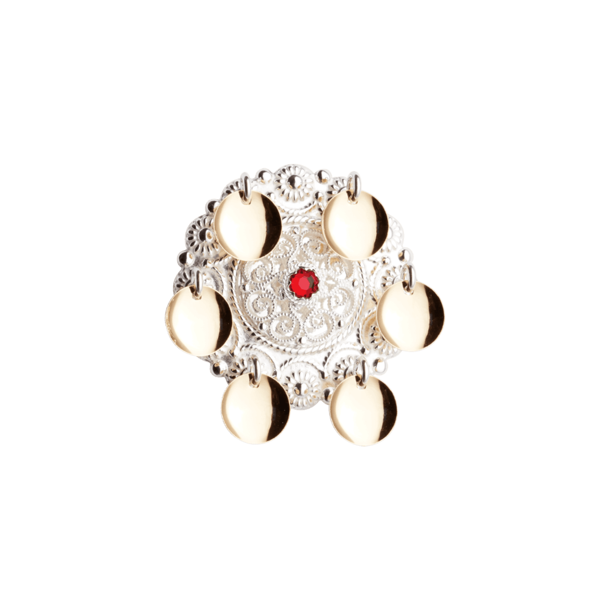 Sølje med raud stein, kvit/forgylt - Bilde 1