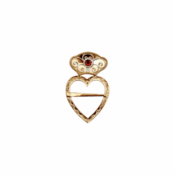 Sølje Fana Hjertesprette med raud stein, forgylt
