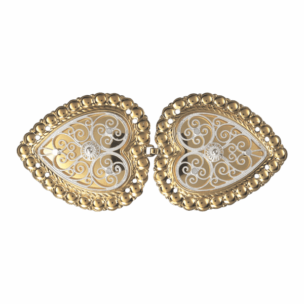 Beltespenne med kruser og syhol, forgylt/kvit